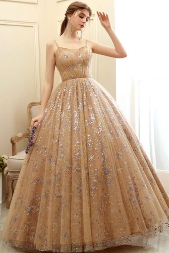 Golden Stardust – Champagne Tulle Gown