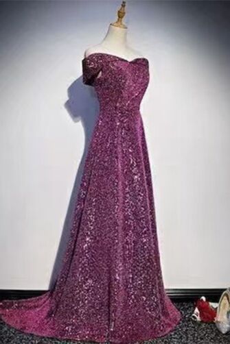Twilight Amethyst – Off-Shoulder Sequin Gown