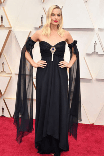 Margot Robbie Black Long-sleeves Chiffon Formal Prom Celebrity Dress Oscars 2020