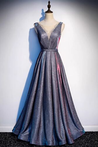 Galaxy Whisper – Deep Grey Shimmer Gown