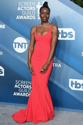 Danai Gurira Red Scoop Neck Long Formal Prom Celebrity Dress SAG Awards 2020
