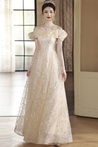 Starlit Whisper – Champagne Evening Dress