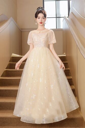 Star-Dusted Milkshake — Champagne Tulle Formal Dress