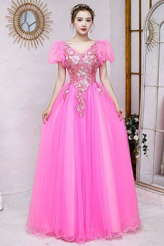 Magenta Muse — Floral-Embroidered Evening Dress