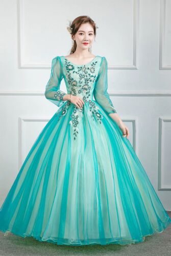 Seafoam Enchantment — Floral Embroidered Ball Gown