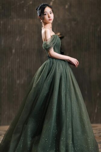 Enchanted Forest — Off-Shoulder Sparkle Ball Gown