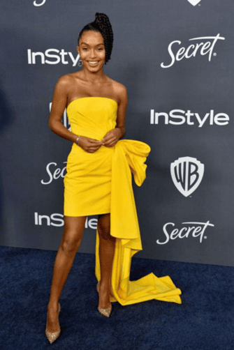 Yara Shahidi Short Yellow Cocktail Party Celebrity Dress Golden Globes 2020 Party