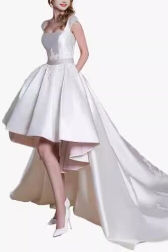 Swan-Tail Symphony — High-Low Satin Bridal Gown