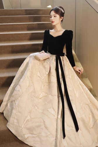 Noir & Ivory Heirloom — Velvet Bodice Jacquard Ball Gown