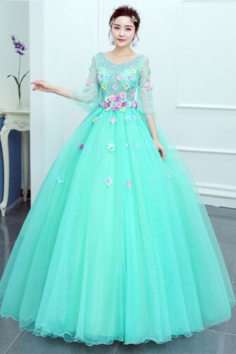 Seafoam Meadow — Petal Appliqué Princess Dress