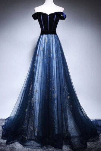 Midnight Constellation — Off-Shoulder Velvet Star Gown