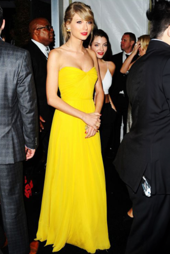 Taylor Swift Yellow Dress Golden Globes 2015 Party