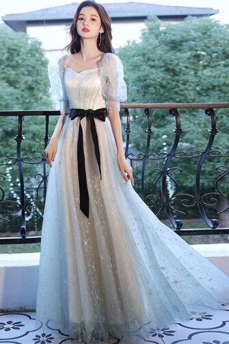 Moonbeam Bow Muse — Sweetheart Puff-Sleeve Maxi