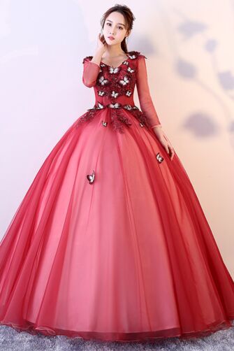 Blushing Butterfly Meadow — Illusion-Bodice Princess Gown