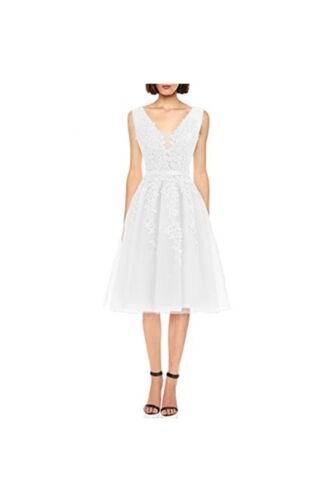 Ivory Tea Blossom — V-Neck Lace Tea-Length Dress