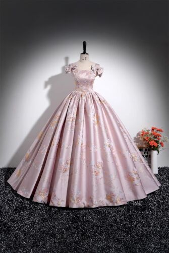 Pastel Symphony – Embroidered Satin Gown with Bow Straps