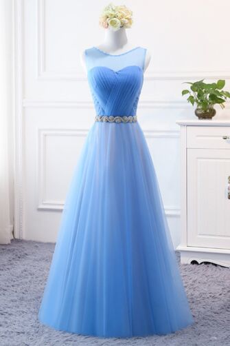 Azure Aurora Illusion-Neck Tulle Gown
