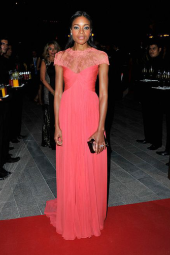 Naomie Harris Coral Lace Chiffon Formal Prom Celebrity Dress Oxfam Charity Gala