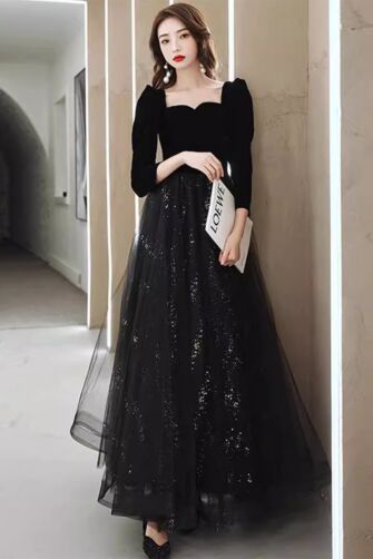Midnight Starlight Velvet Tulle Evening Gown