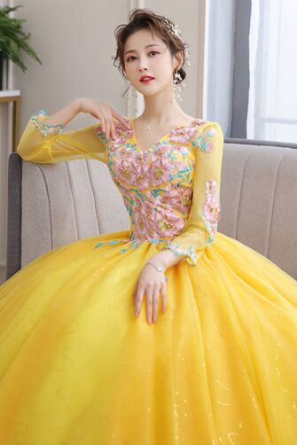 Sunlit Garden Floral Appliqué Tulle Ball Gown