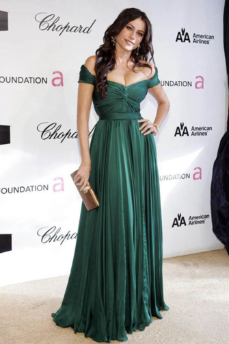 Sofia Vergara Dark Green Off-the-shoulder Formal Celebrity Dress Oscars 2008
