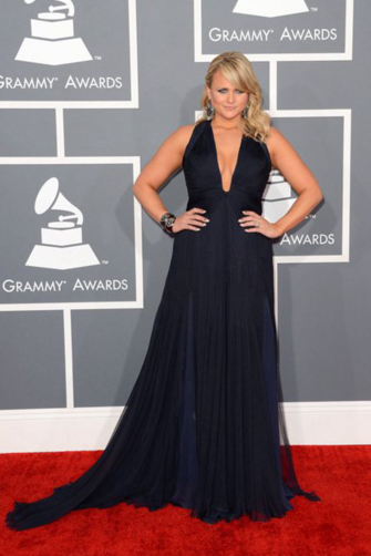Miranda Lambert Black Plunging V-neck Chiffon Formal Prom Dress Grammys 2013