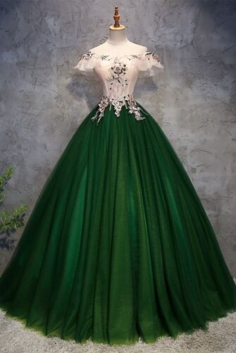 Emerald Enchanted Garden Off-Shoulder Ball Gown