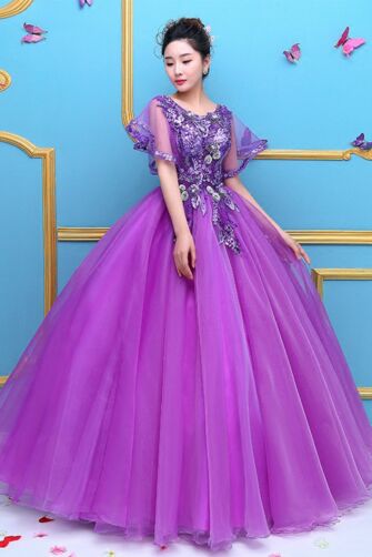 Violet Butterfly Blossom Tulle Ball Gown