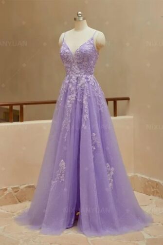 Violet Grace – Embroidered Spaghetti Strap Gown