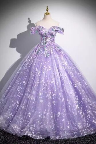 Lilac Sparkle Princess Dress | Off-Shoulder Sweetheart Bodice