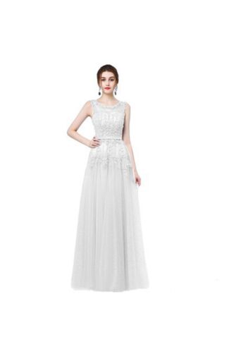 White A-Line Formal Dress | Illusion Neckline | Floor-Length