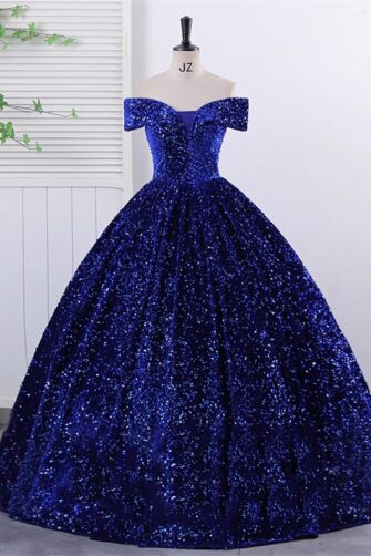 Royal Blue Off-Shoulder Sequin Ball Gown