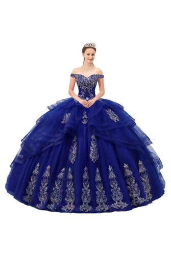 Royal  Off-Shoulder Ball Gown with Silver Embroidery