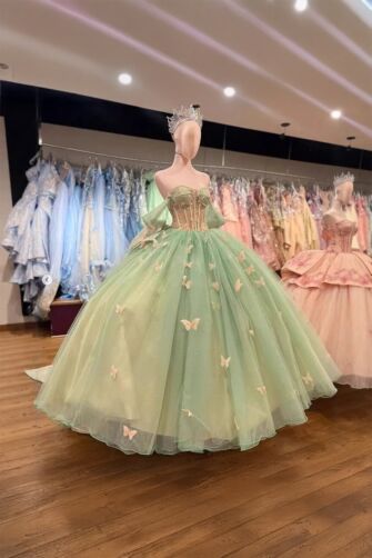 Whispering Forest – Butterfly Mint Ball Gown
