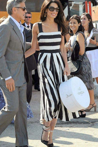 Amal Clooney Inspired Black and White Striped Dress