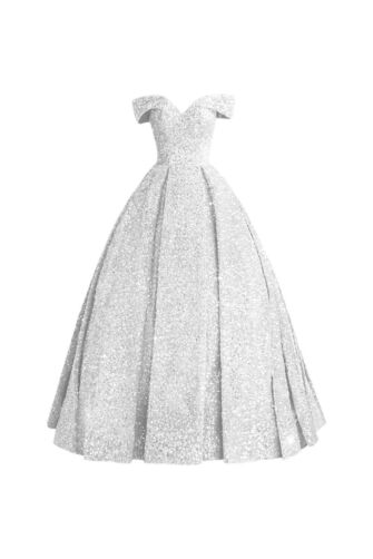 Princess Diana Inspired Silver Sequin Off-Shoulder Ball Gown