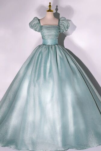 Square Neck, Ruched Bodice, Shimmer Organza Quinceañera/Prom Dress