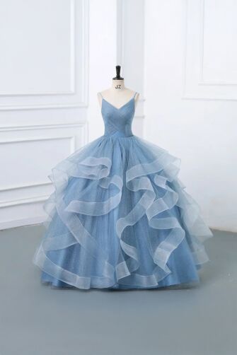 Celestial Tide – Shimmer Blue Layered Princess Dress