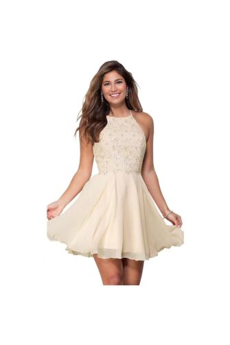 Champagne Halter A-Line Homecoming Dress