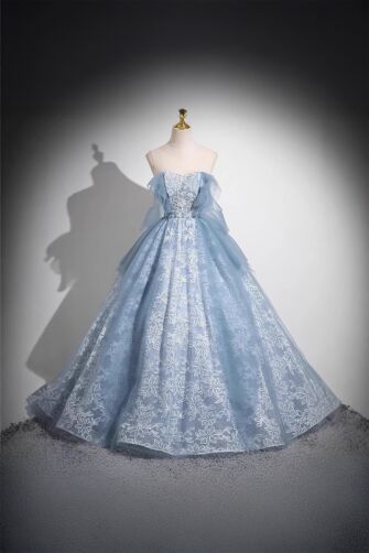 Snow Whisper – Ice Blue Embroidered Princess Dress