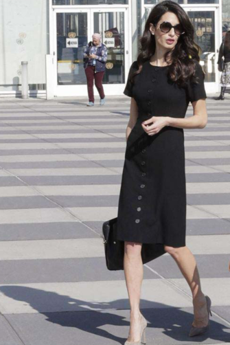Amal Clooney Black Knee-length Celebrity Dress with Buttons