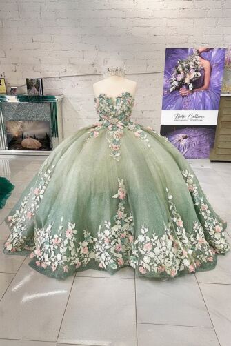 Whispering Spring – Green Gradient Flower Princess Dress