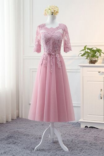 Lace Appliqué Tea-Length A-Line Dress