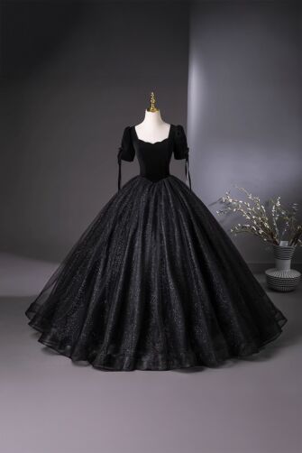 Midnight Majesty – Black Velvet Glitter Ball Gown