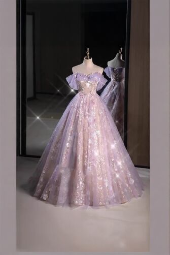 Blooming Aurora – Lavender Blush Floral Ball Gown
