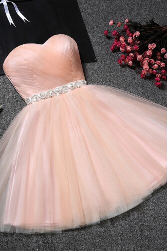 Strapless Tulle Mini Dress – Sweetheart Neck & Crystal Waist