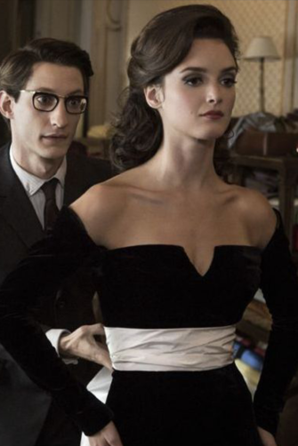 Midnight Muse – Yves Saint Laurent–Inspired Off-the-Shoulder Velvet Sheath Gown with Contrast Sash