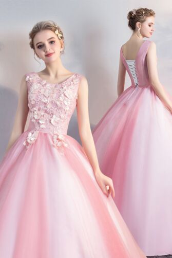 Princess Prom Dress – Scoop Neck, Sleeveless, Corset Back