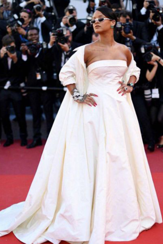 Cannes Couture – White Strapless Formal Celebrity Dress with Cape (Rihanna, Cannes 2017)  HTML Product Description