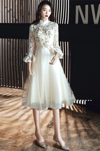 Champagne Lace High-Neck Party Dress